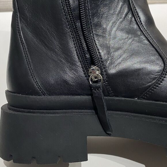 ZARA Chunky Lug Sole Ankle Boots Black Leather Buckles Side Zip Moto Y2K Size 8 - Picture 6 of 10